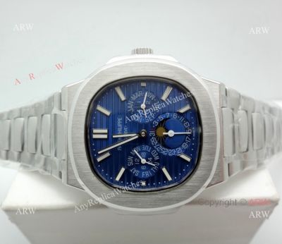 Copy Patek Philippe Nautilus Perpetual Calendar Men Watch Stainless Steel Blue Face